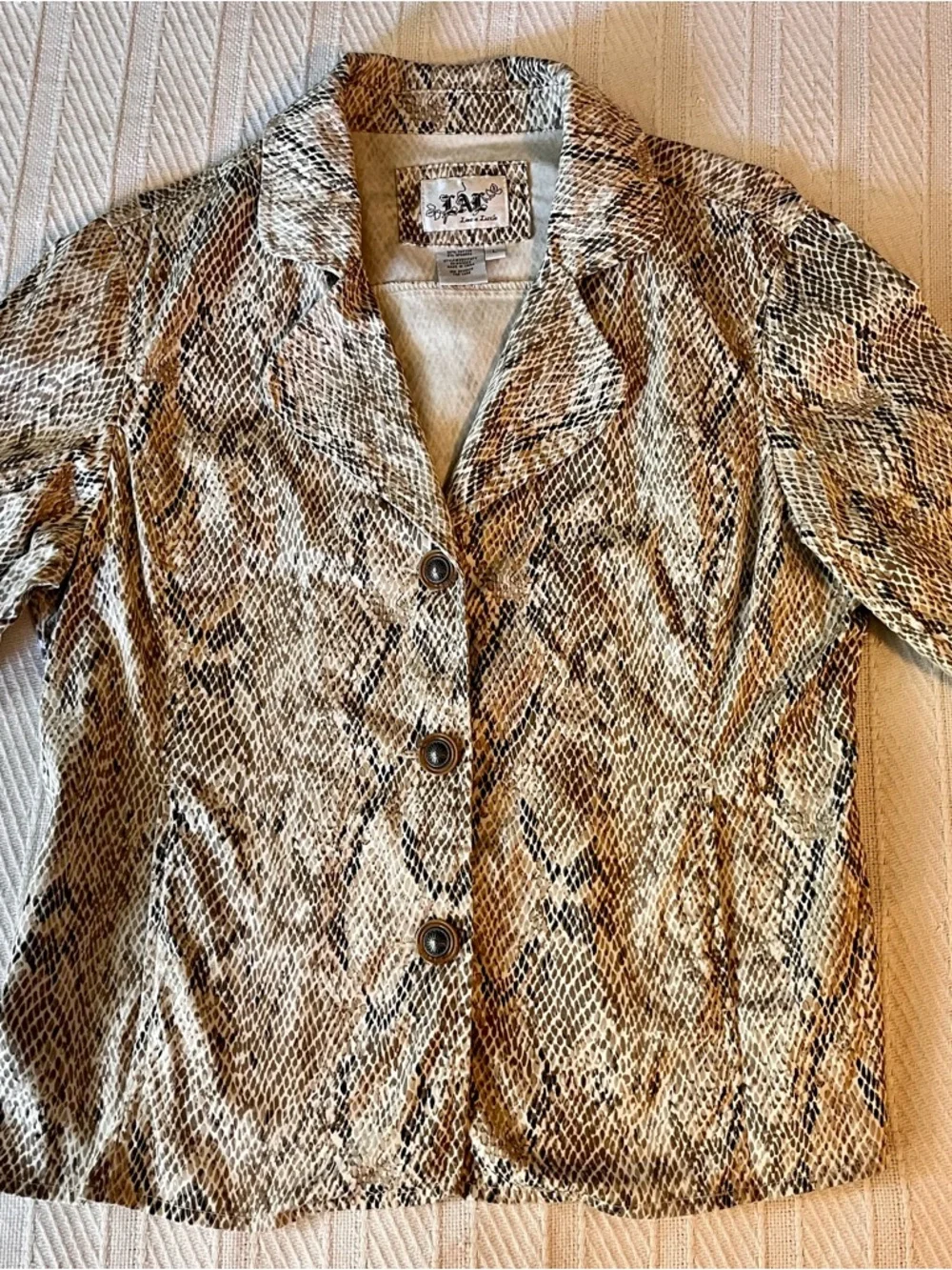 Light Snakeskin Print Jacket by Live a Little in Beige, White and Black - Picture 3 of 6